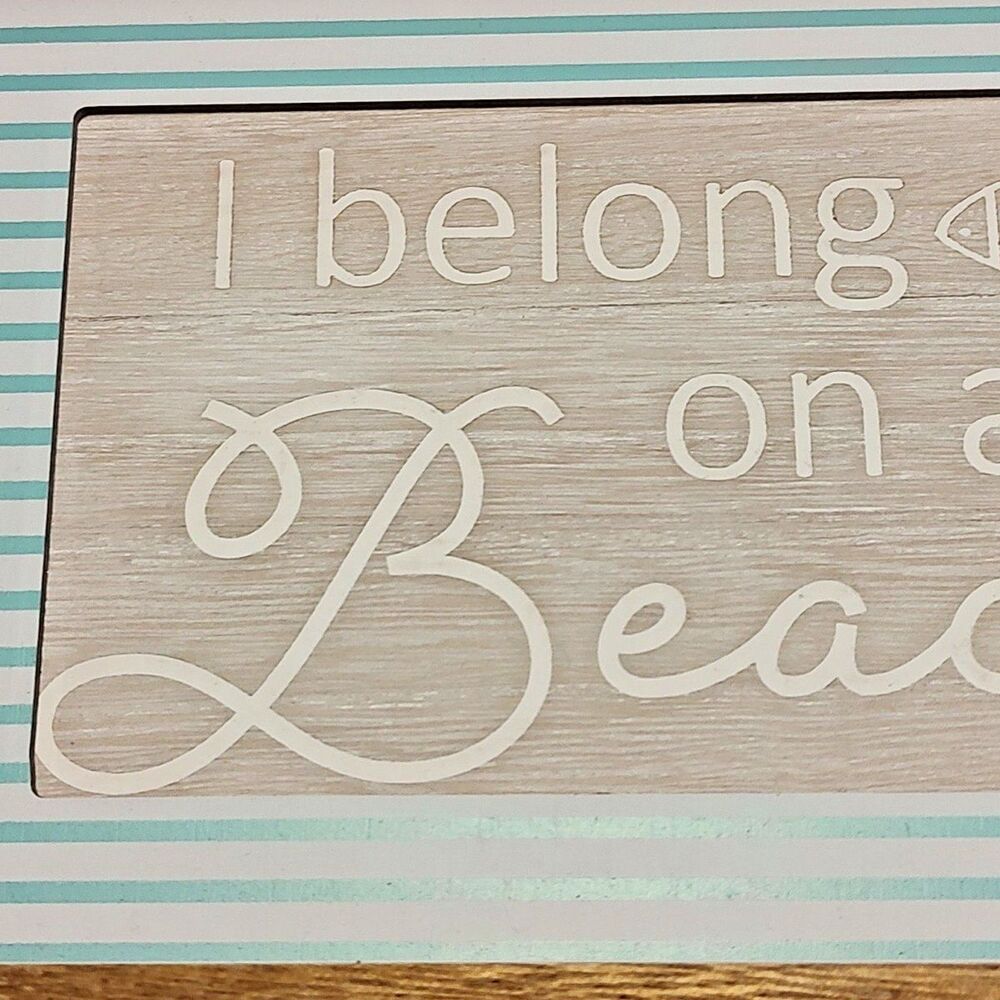 I Belong on a Beach Modern Coastal Nautical Tabletop Decor Sign Plaque Fish Teal - Picture 4 of 13